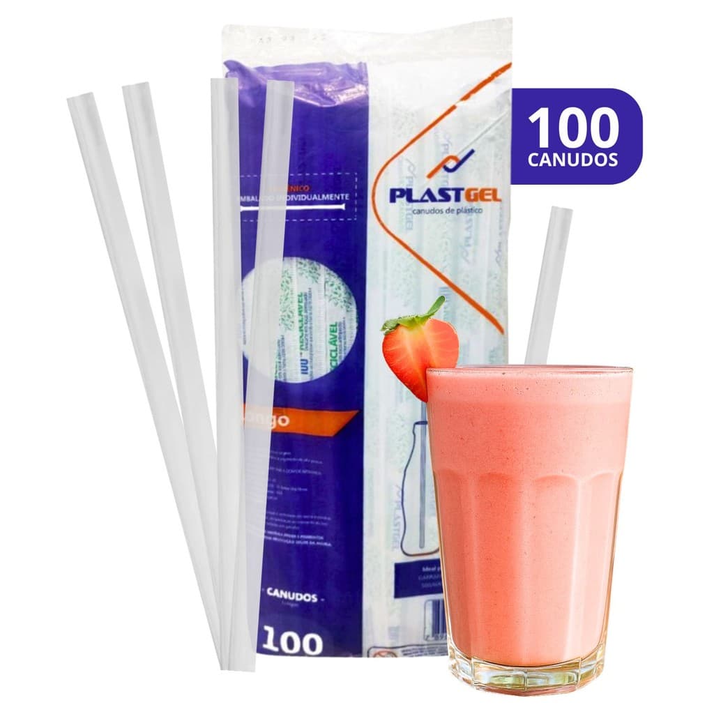 Canudo Tradicional Pacote Com 100 Unidades Plastgel Sucos Drinks