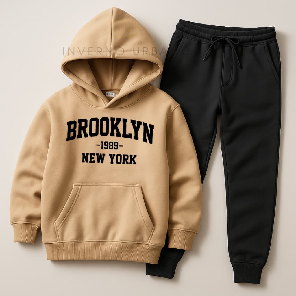 Conjunto Moletom Infantil Estampado Brooklyn NY Flanelado Varias Cores Kit Conjunto Infantil