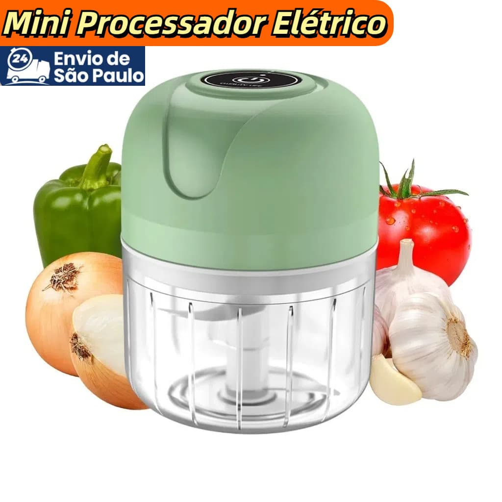 Mini Processador Elétrico de Alimentos Portátil com 3 lâminas de aço inox 250 ml USB Bivolt