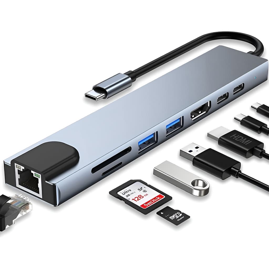 Hub USB Tipo C 8 em 1 Adaptador HDMI Dock Station MacBook