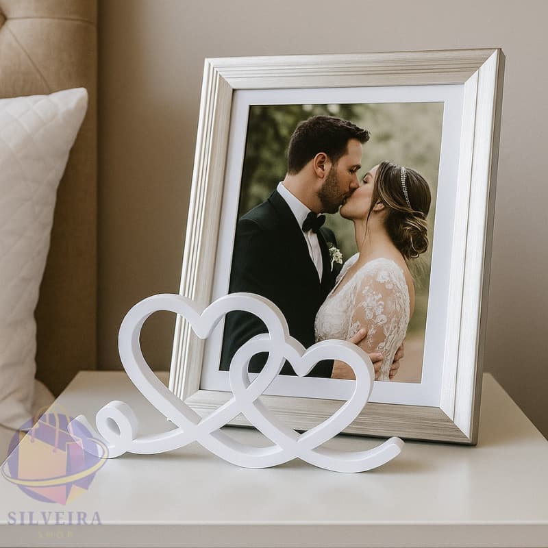 Estatueta Coração Romance 24cm - Decoração Casal Amor Eterno Enfeite para Mesa Quarto Prateleira