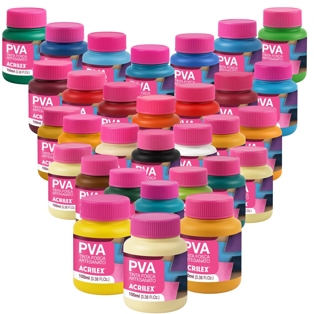 Tinta PVA Fosca Acrilex 100ml Coleção Essenciais – Artesanato em Madeira, MDF, Gesso, Papel, Cerâmica e Isopor