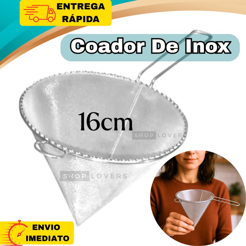 Coador Filtro de óleo 16-12cm cônico multiuso aço inox filtrar óleo café chá e caldo ultrafino 805P