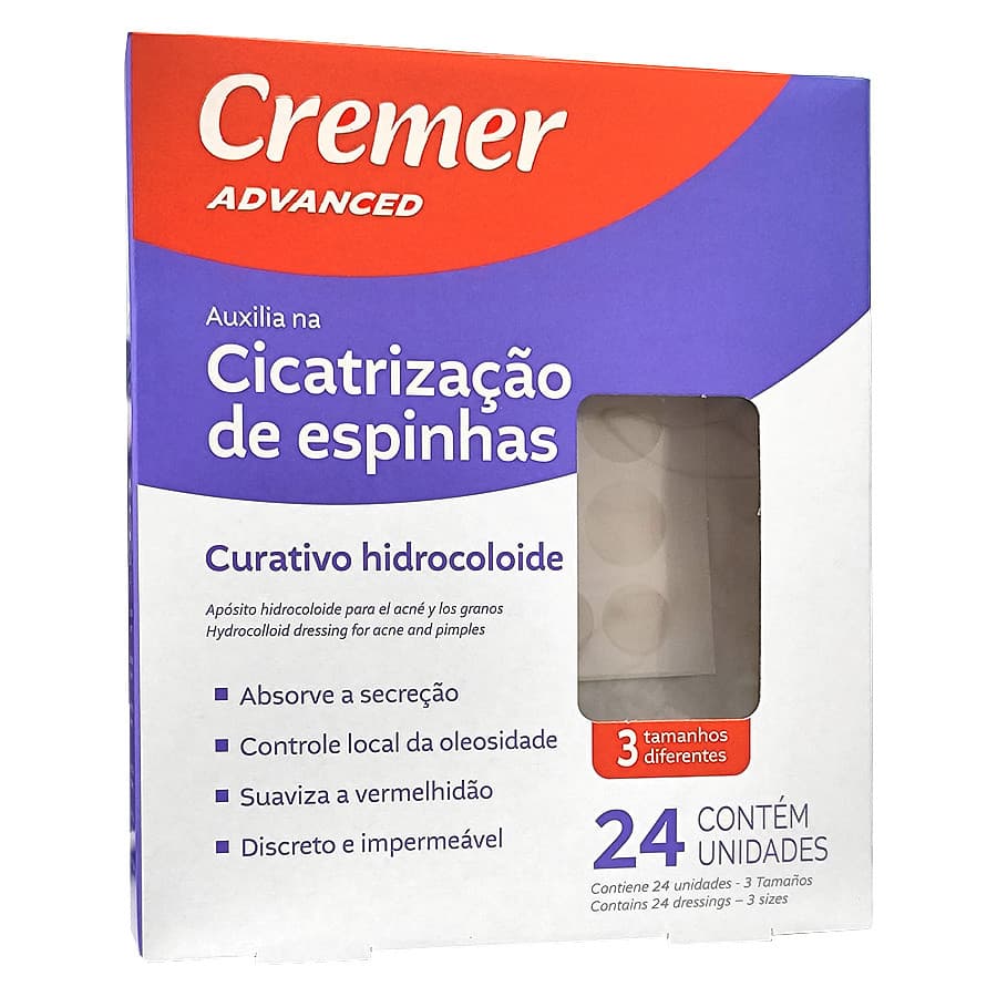 Curativo Hidrocoloide Cicatrização de Acnes e Espinhas 24 Un. Cremer