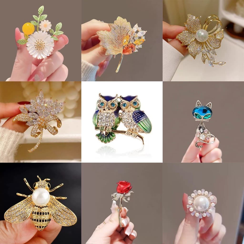 Broche Feminino 60 Estilos  Lenço de Caçaça com Borboleta e Pérola ✨ Presente Perfeito para Presentes