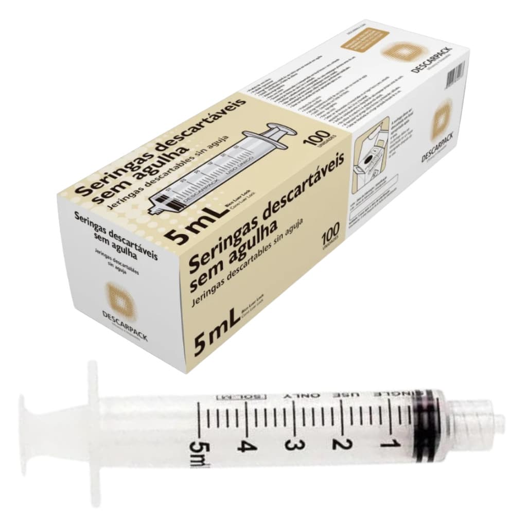 Seringa sem agulha 05 ML Luer Lock Descartável caixa com 100 unidades  - Descarpack