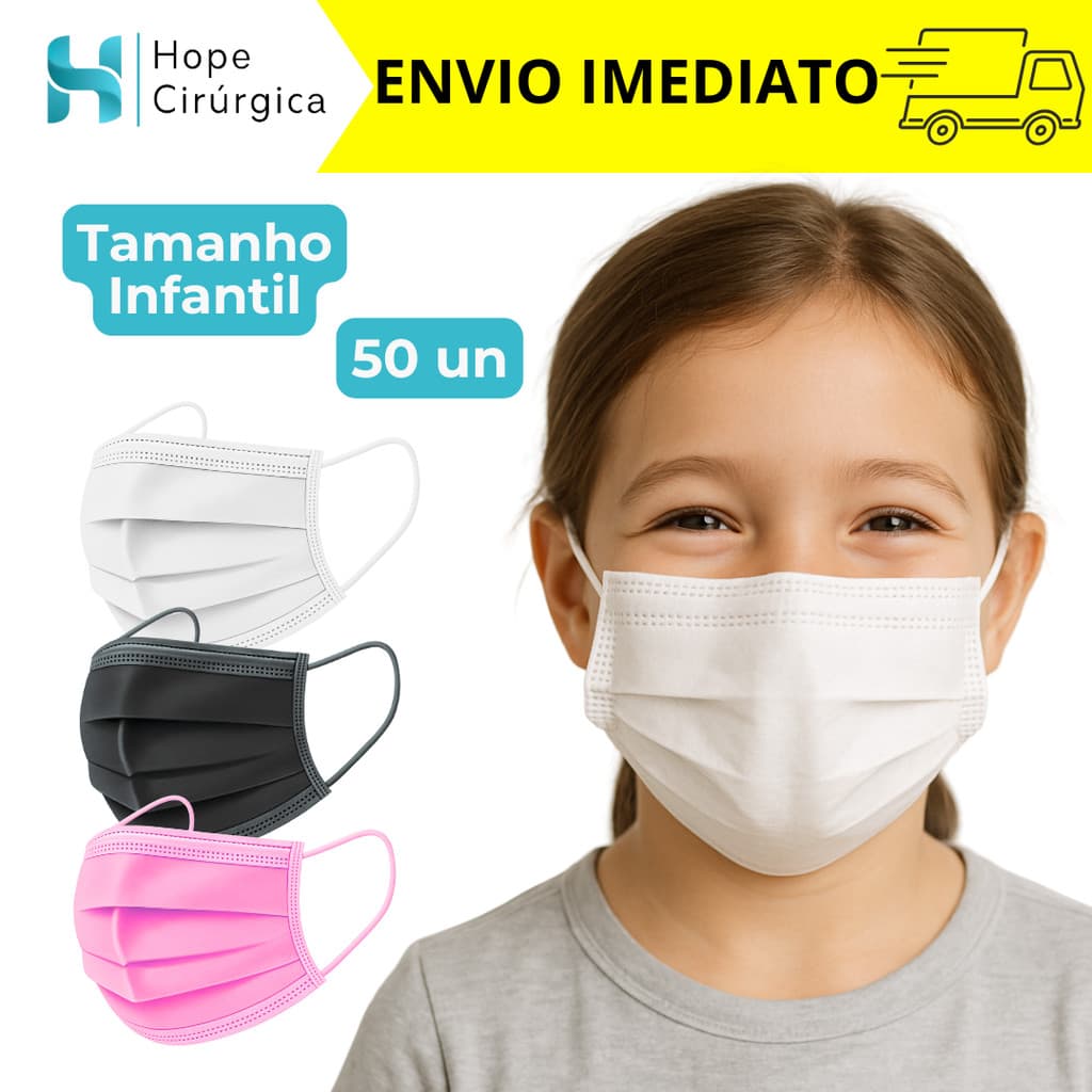 Máscara Descartável Tripla Infantil c/ Elástico Premium Cores