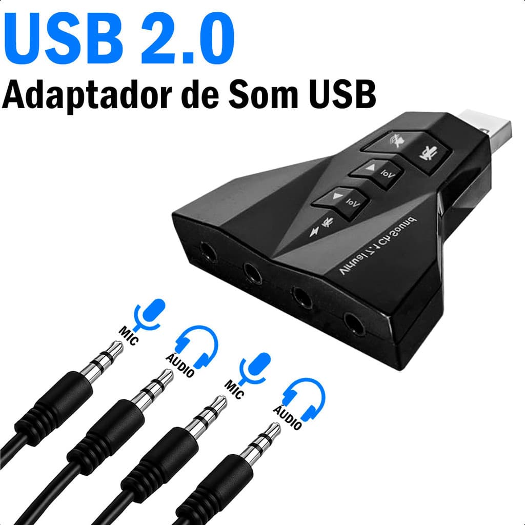 Adaptador Placa de Som USB Externa 7.1 Virtual Compatível Com Windows Mac e Linux