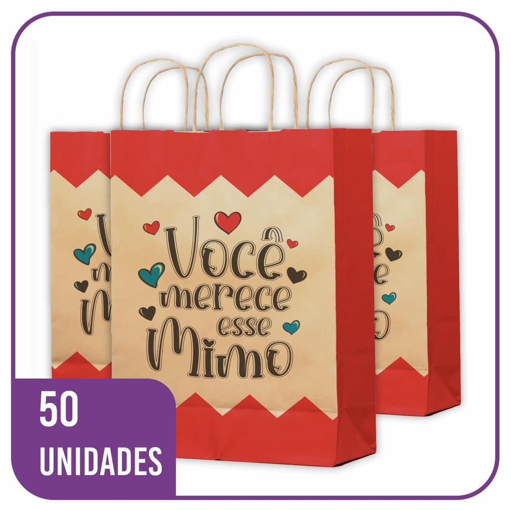Sacola Kraft para Presente Mimo 50 Unidades - PP (18x10x25)