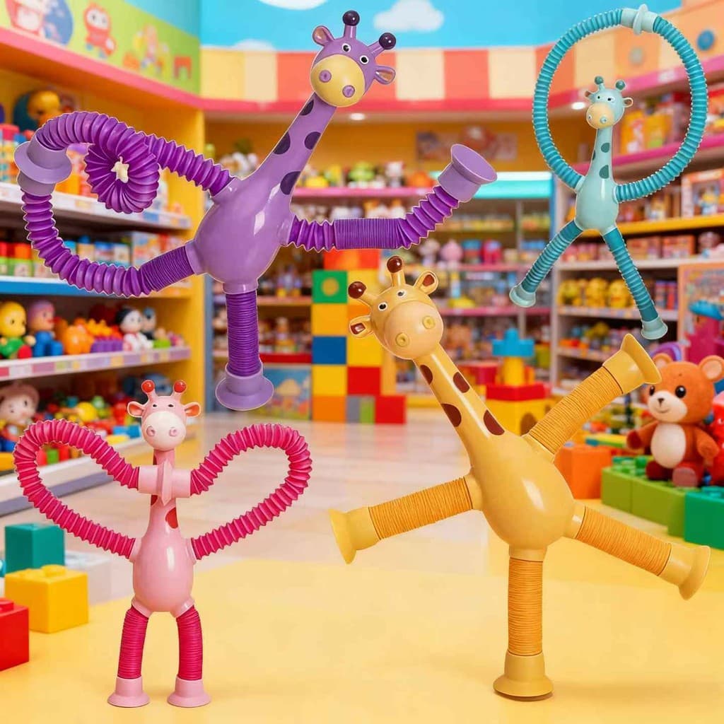 Pop Tube Esticável com Ventosa - Modelo Girafa ou Robô, Brinquedo Sensorial Infantil