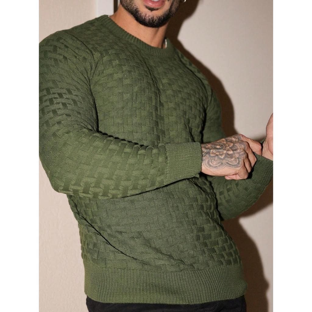 Sueter tricot blusa de frio masculina manga longa cor unica outono inverno chique elegante