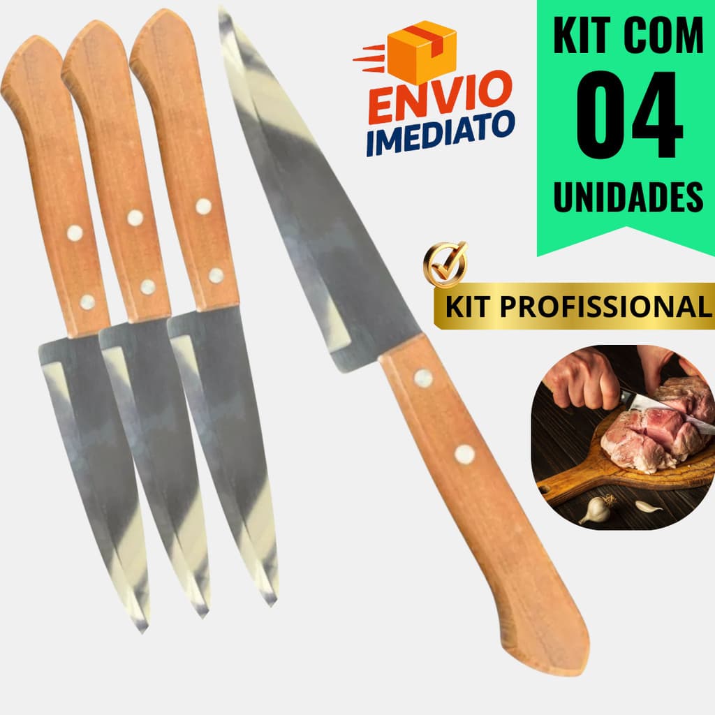 OFERTA Kit 1, 3 ou 4 Facas Profissionais de Chef 6" em Aço Inox com Cabo de Madeira – Qualidade e Precisão