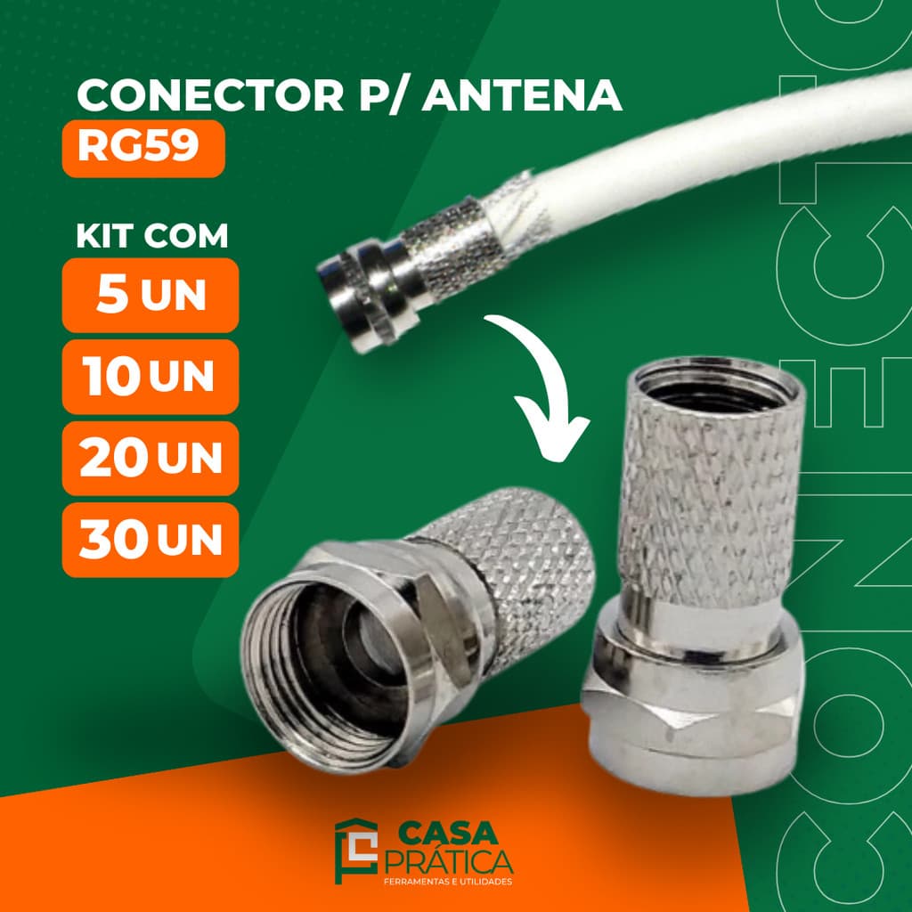 Kit Conector F De Rosca P/ Cabo Coaxial Rg59 Antena Tv Digital E Analogica Escolha A Quantidade 5 10 20 30 Un