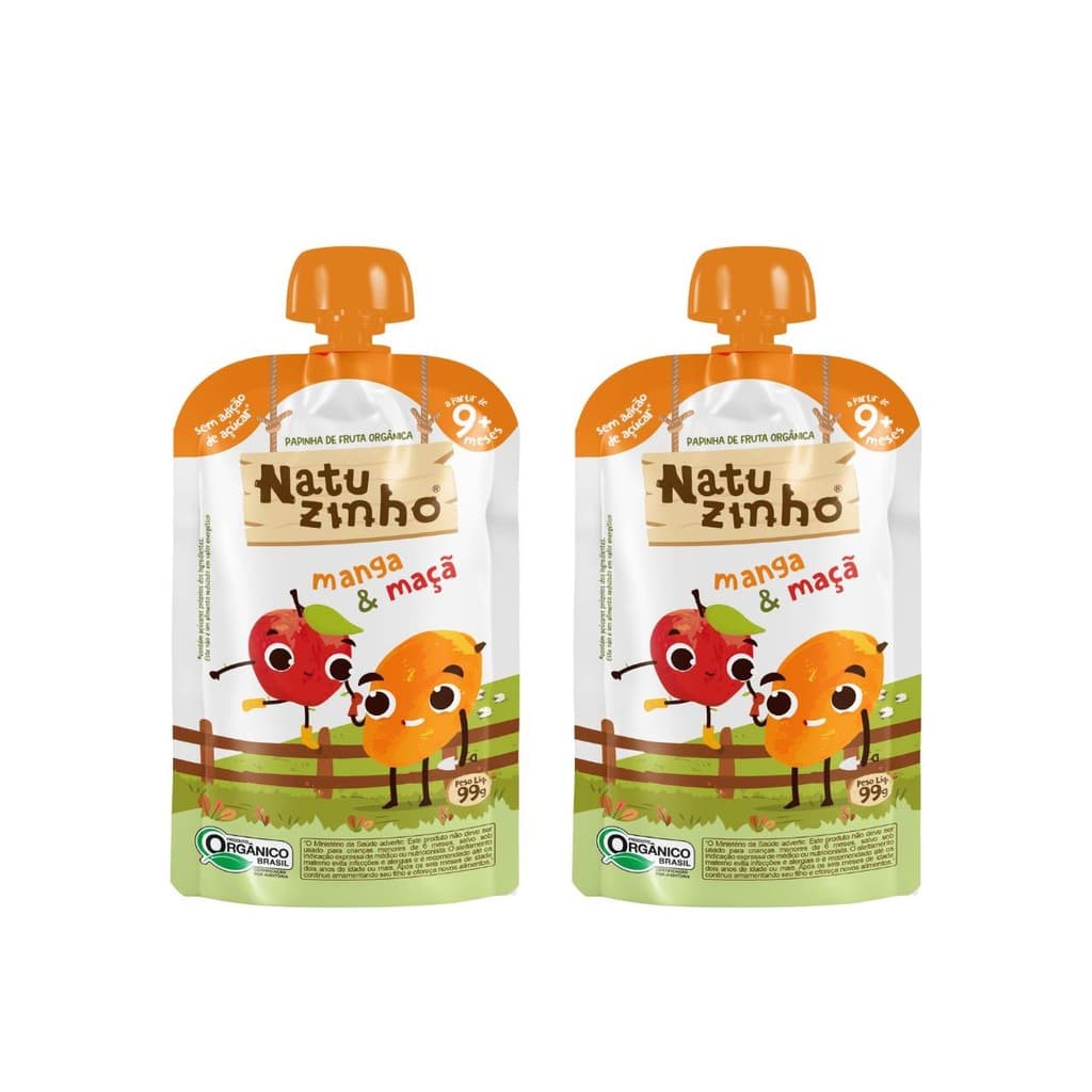 Kit Papinha Organica Natuzinho Manga Maça Bebe 2 unidades