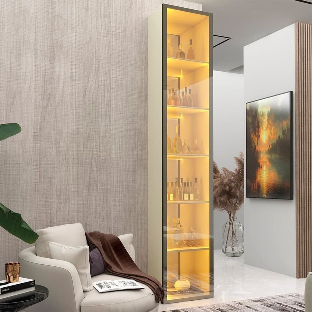 Cristaleira 1 Porta Reflecta com Fita Led e Espelho 100% Mdf Luminare Off White