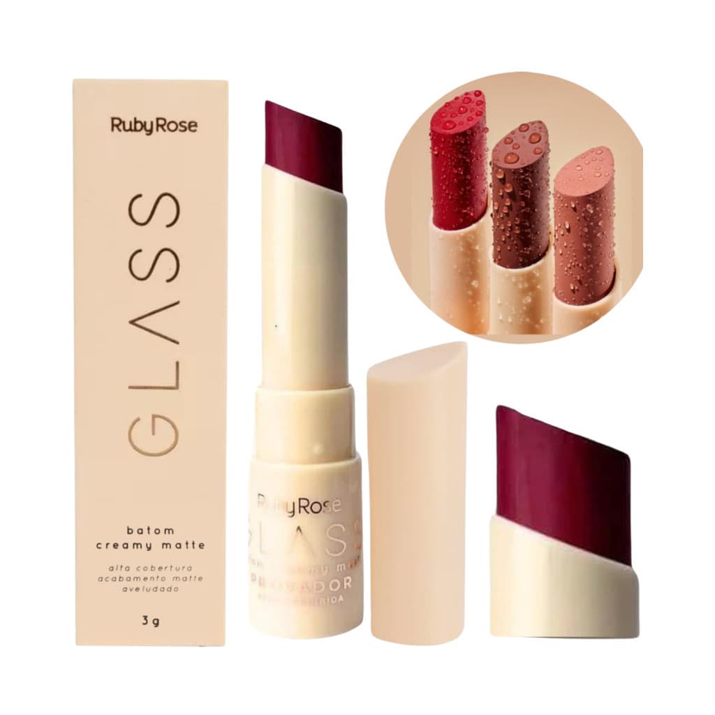Batom Bala Glass Creamy Matte - Ruby Rose