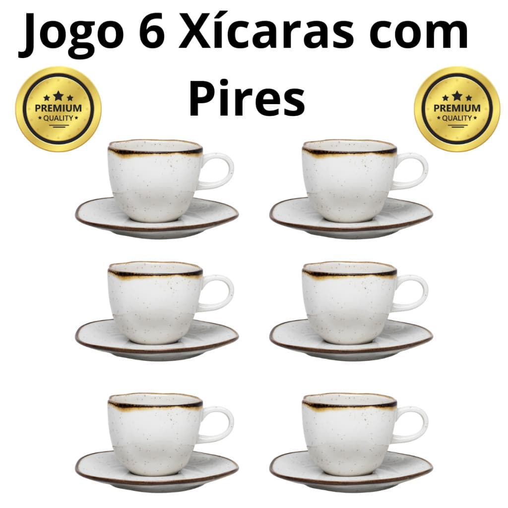 Jogo Conjunto 6 Xícaras Chá Café Com Pires Ryo Maresia Areia 220ml Oxford Porcelanas