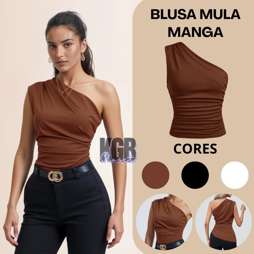 Blusa Feminina Elegante Mula Manca Assimétrica Casual Ombro Único Com Franzido