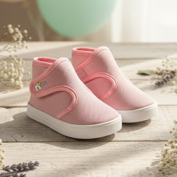 Bota Calce Fácil Brilho Glitter Infantil Slip on Confortável Rosa