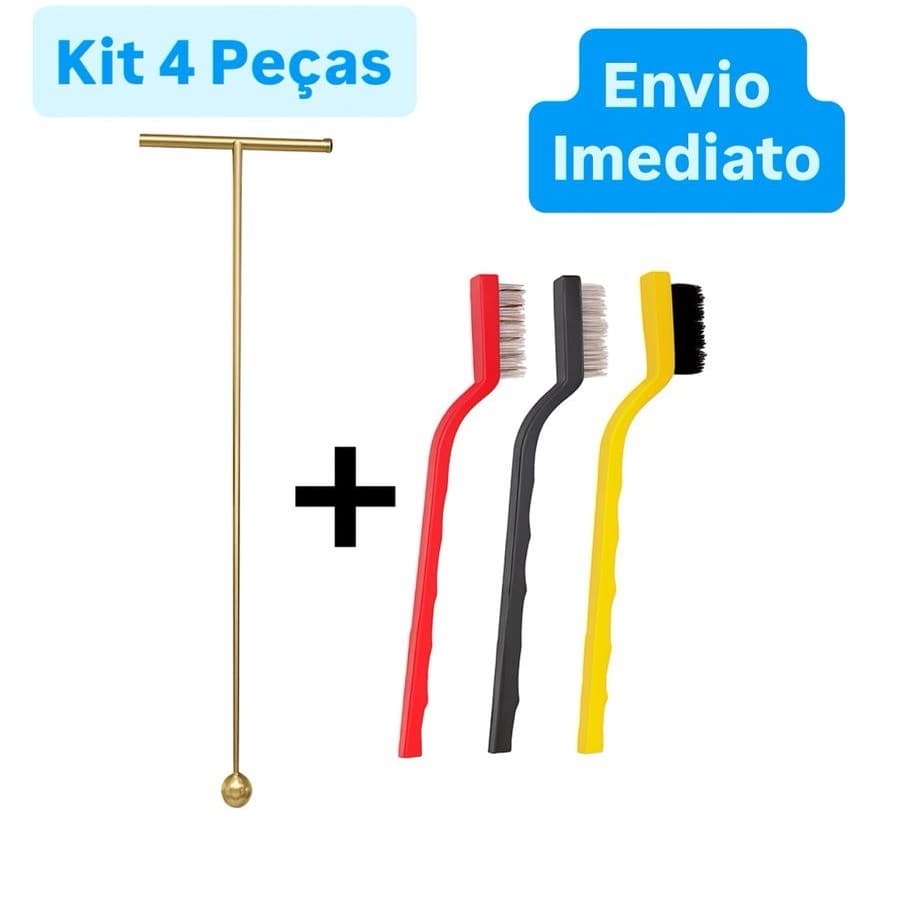 Kit 4 Itens 3 Escova De Aço Limpeza Fogão Forno Aço Latão Nylon + Chave T Canhão 10mm Para Agitador Máquina De Lavar