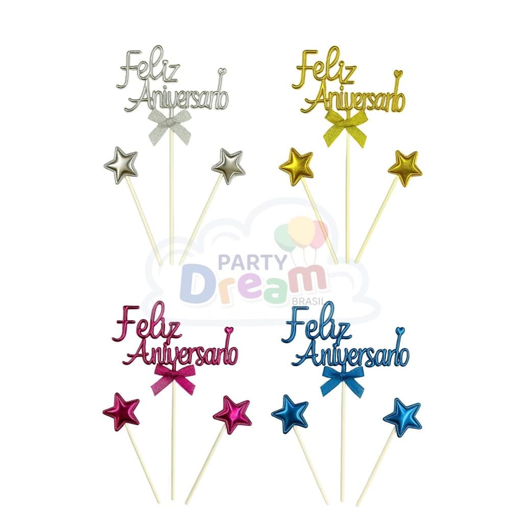 Topo de Bolo Feliz Aniversário 21cm Espelhado Unidades Letreiro festa surpresa decoracao