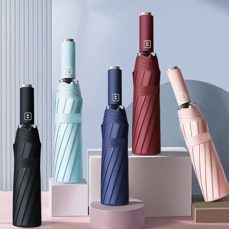 Guarda-chuva Automático Reforçado com Proteção Solar e Contra Raios UV para Sol e Chuva