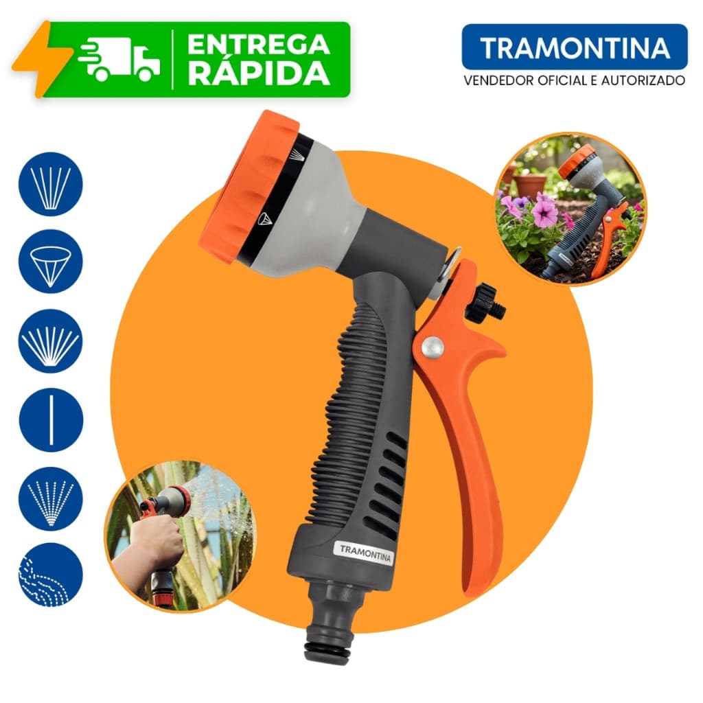 Hidropistola Para Engate Rápido Esguicho 6 Jatos Tramontina Multifunções