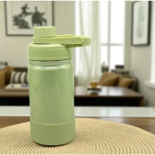 Garrafa De Água Térmica 350/600/800/1000ML Inox Moderna Brilhosa Com Silicone
