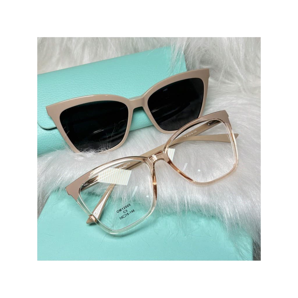 Óculos Clip-On 2em 1 Feminino Acetato Nylon Quadrado Tamanho G