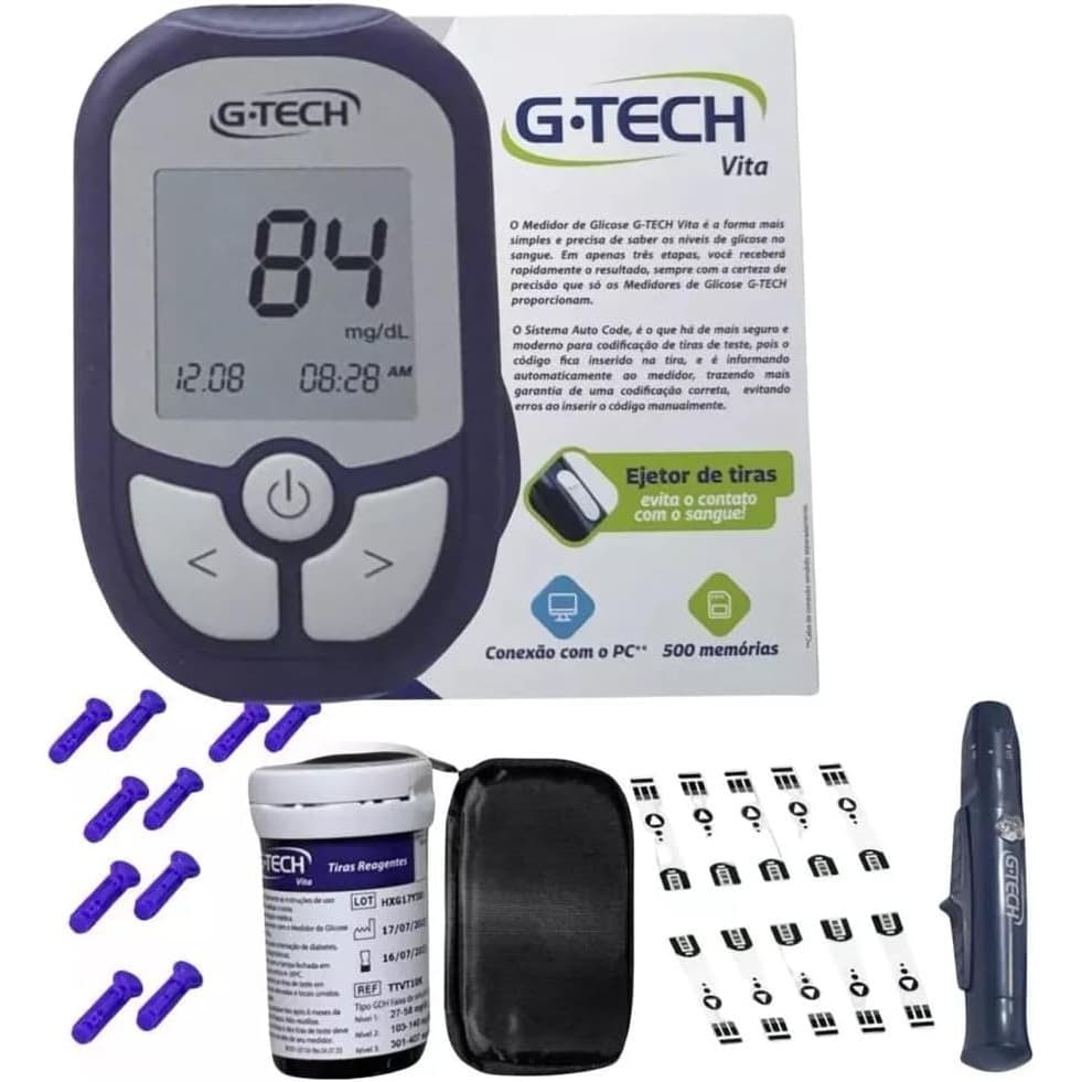 Kit Medidor De Glicemia G-tech Vita Completo + 100 agulhas ENVIO IMEDIATO