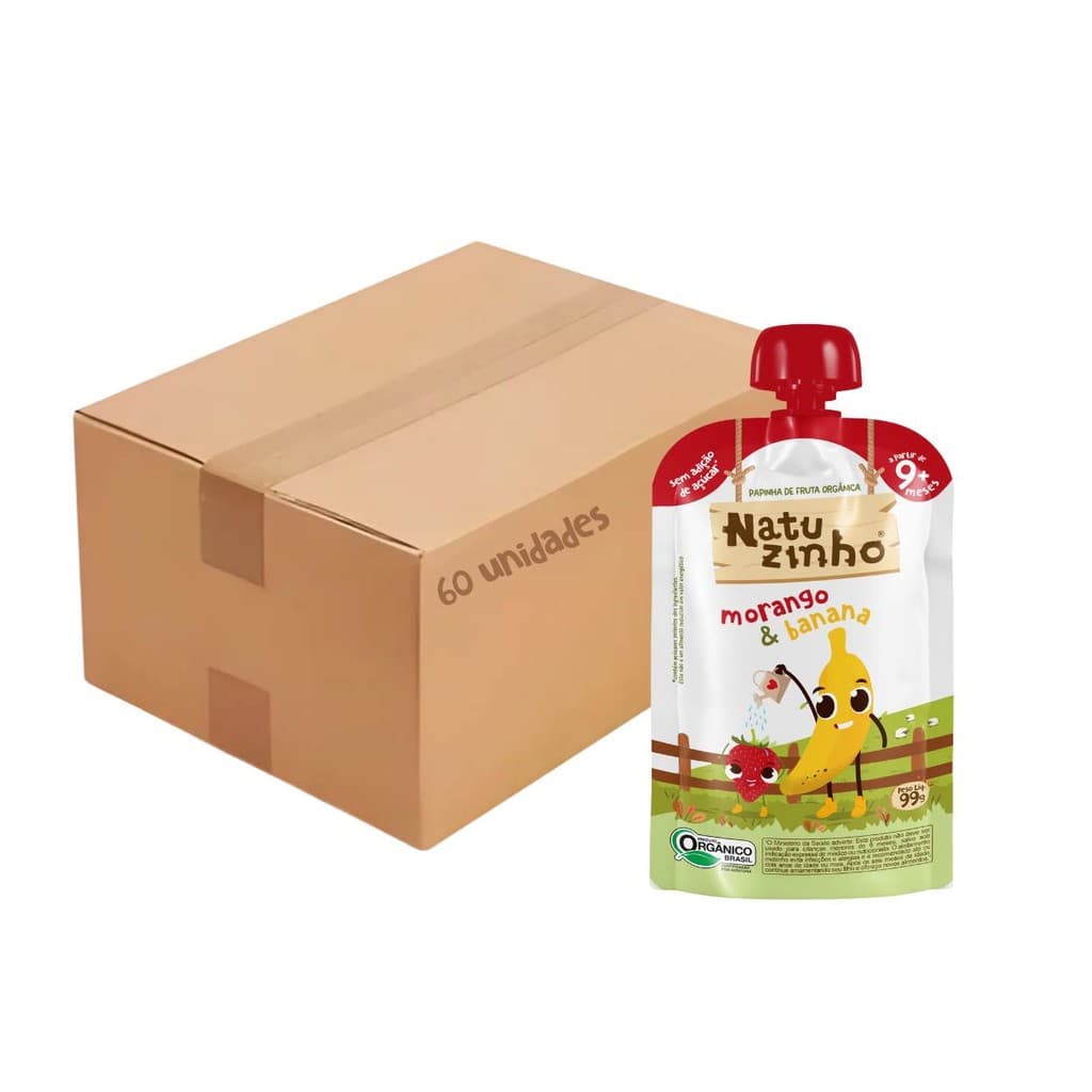 Kit Papinha Organica Natuzinho Morango Banana Bebe 60 unid