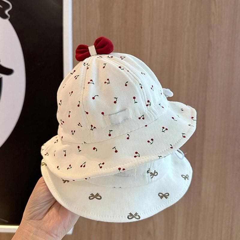 Bonito Arco Bebê Menina Balde Chapéu Dos Desenhos Animados Cereja Impressão Pescador Boné Para Menino Ajustável Crianças