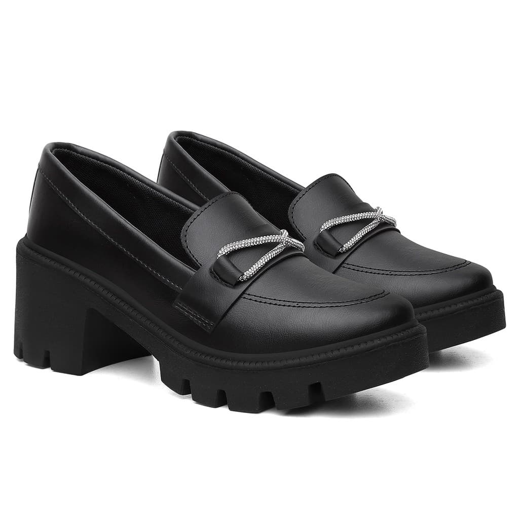 Mocassim Salto Tratorado Brilho Estilo Oxford Diversas Cores Caramelo Preto Numeração Especial 34 Ao 44