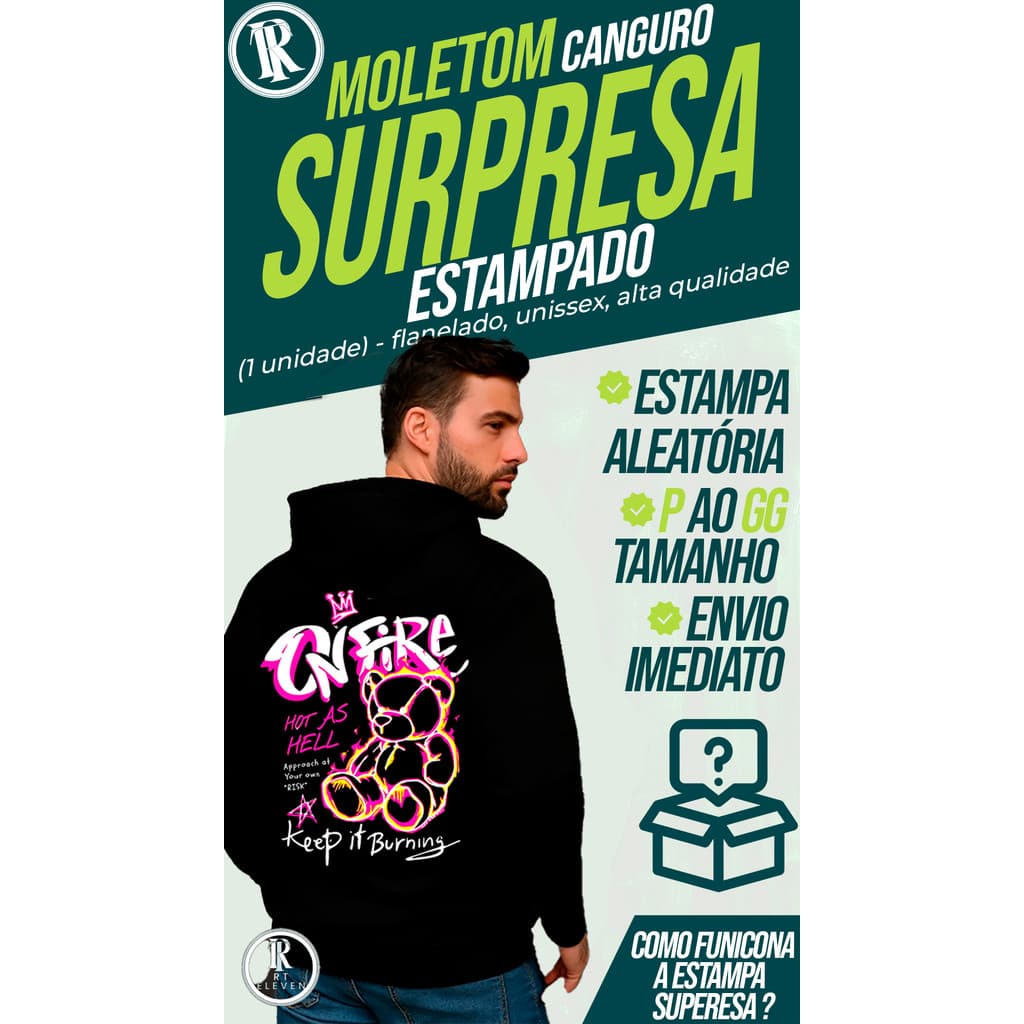 Moletom canguru Estampa Aleatória Surpresa Blusa de Frio Alta Qualidade Queima de Estoque