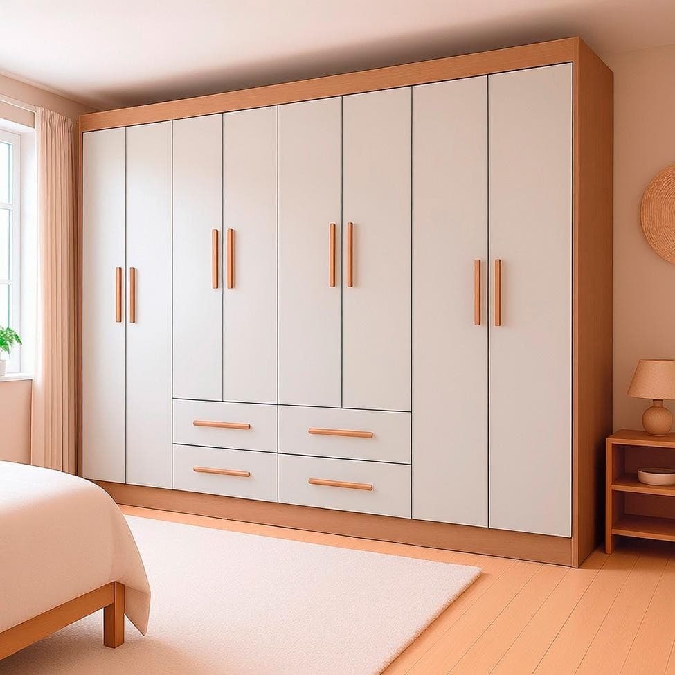 Guarda-Roupa Casal Lite 8 Portas 4 Gavetas Off White e Nature