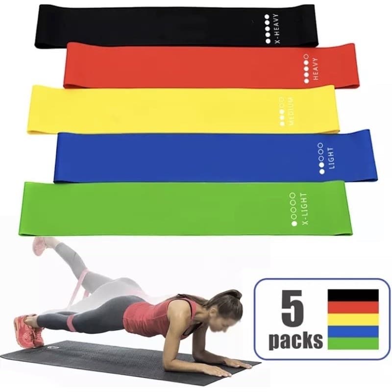 kit 5 Faixas Elástica de Resistência para yoga Pilates Treino Academia