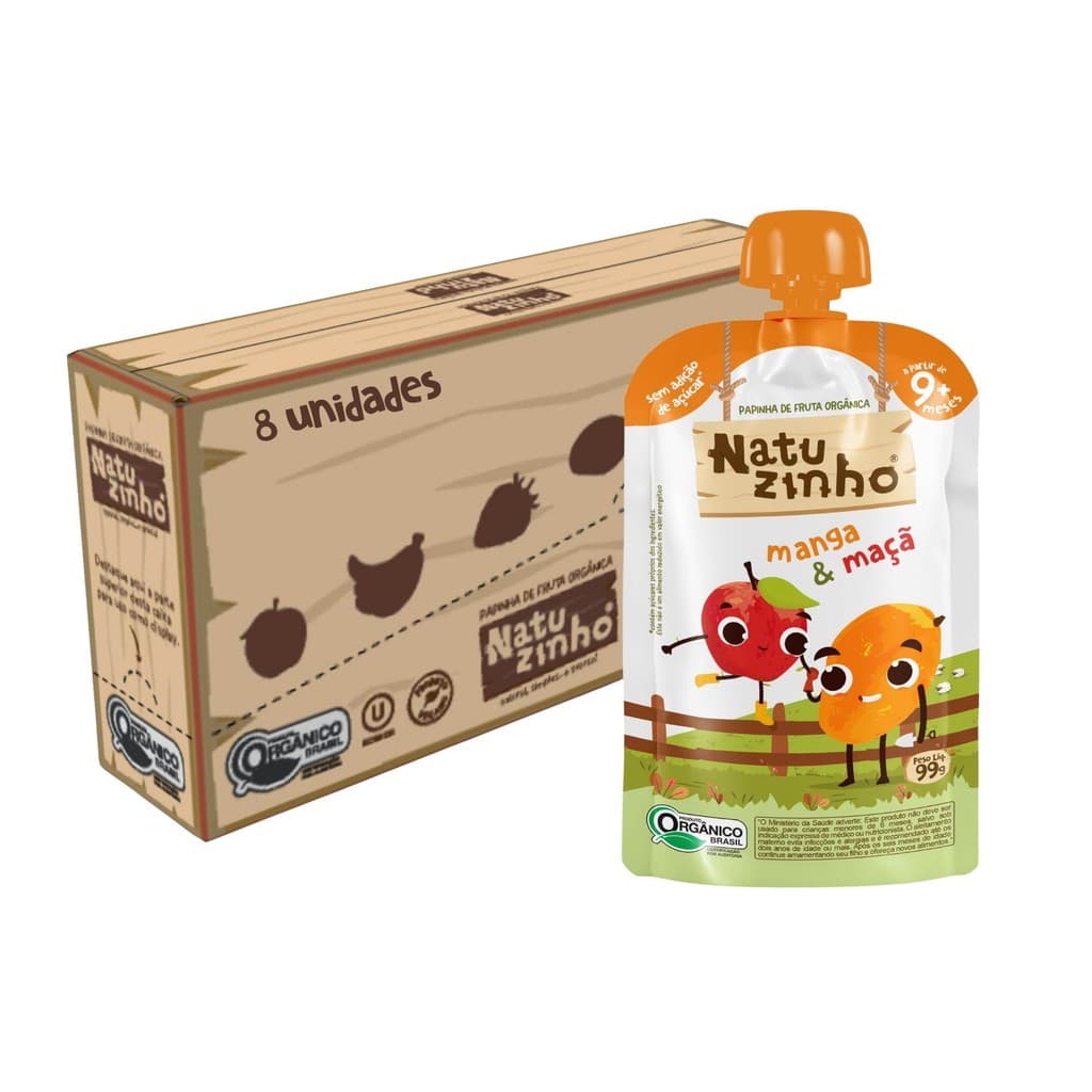 Kit Papinha Organica Natuzinho Manga Maça Bebe 8 unidades