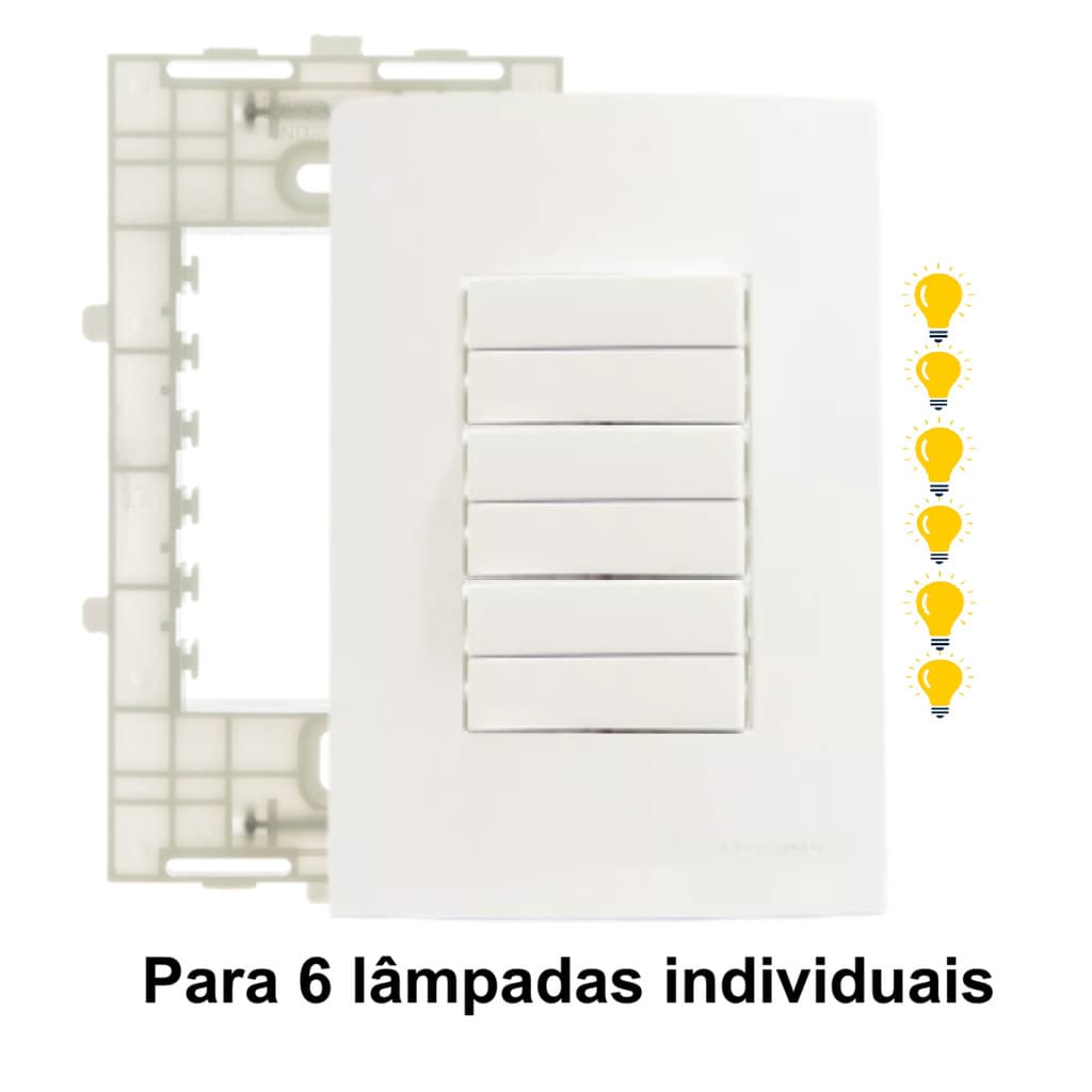 Interruptor 6 Teclas Simples chave de luz Conjunto 4x2 2x4 Sleek Margirius com 6 acionadores