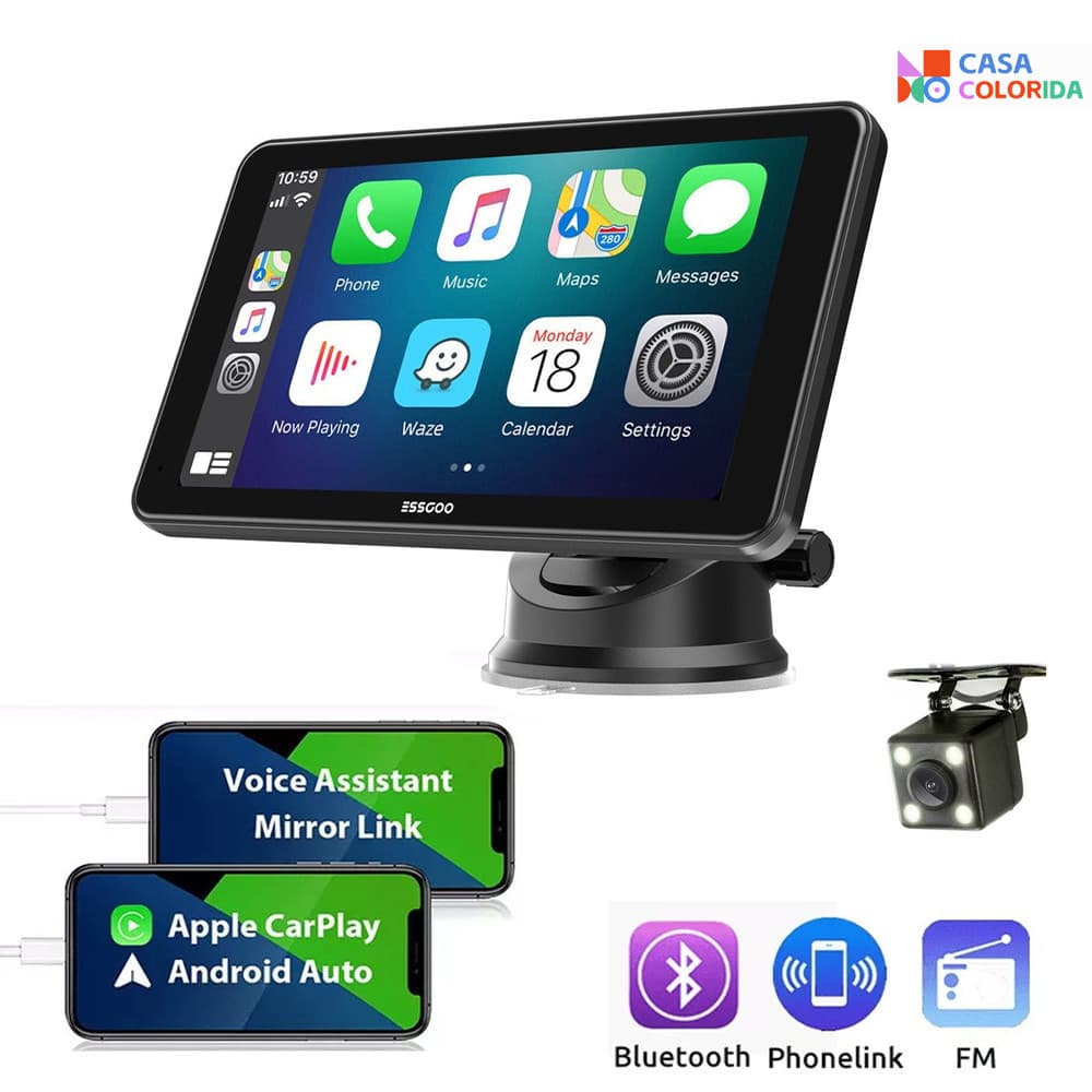 Equipamento Multimídia Rádio Carro: CarPlay Sem Fio, Android Auto, Tela Touch 7 Polegadas, Câmera Inclusa e Bluetooth