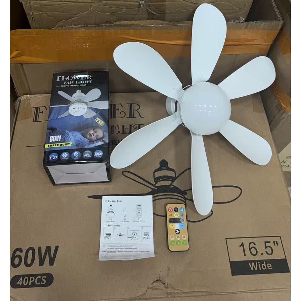 Luz de ventilador de 6 pás LED 60W Dobrável Ajustável Bivolt Forte Luz Branco-Frio - SQ7007