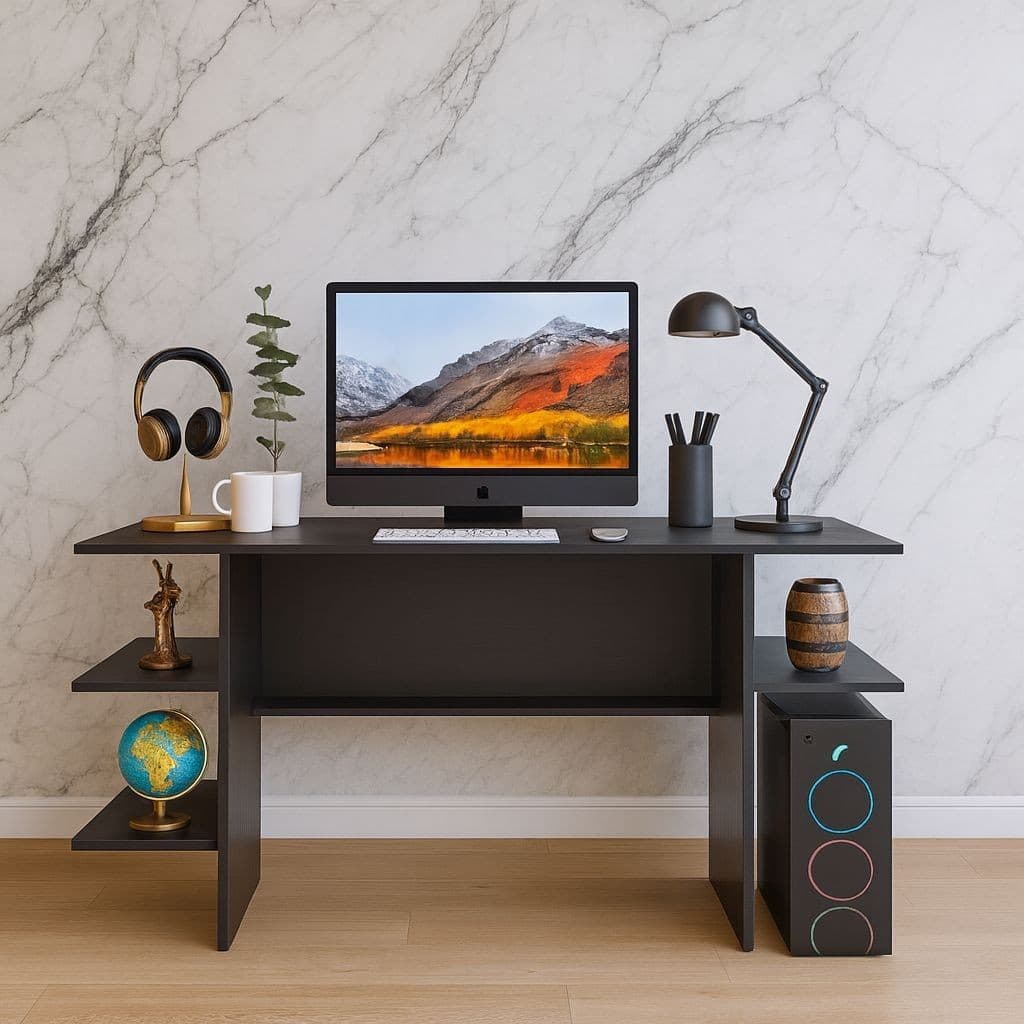 Escrivaninha Gamer p/ Computador com Nichos – Ideal para Quarto, Estudo e Escritório - Cor Preto