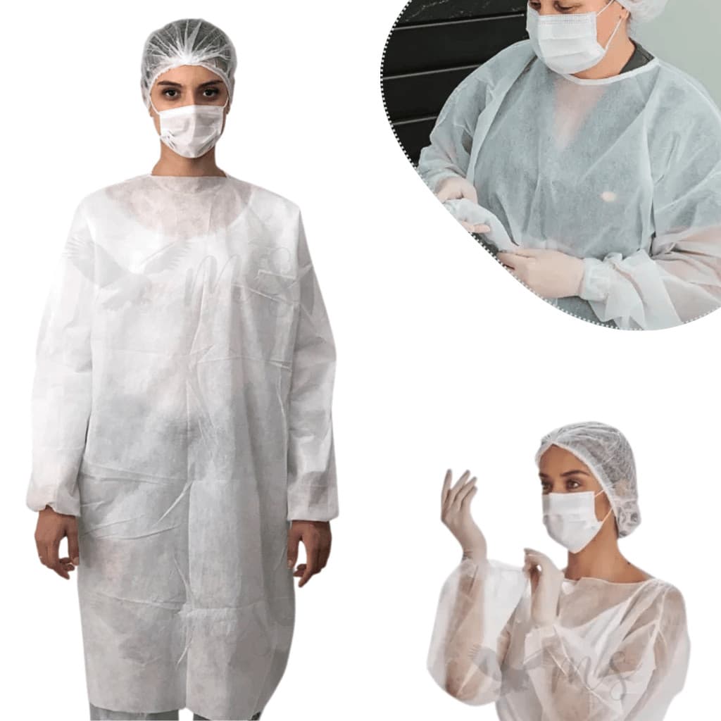 Avental Descartável até 30 Unidades Gramatura 30 TNT Manga Longa Branco Cirurgico G30 Jaleco Capote
