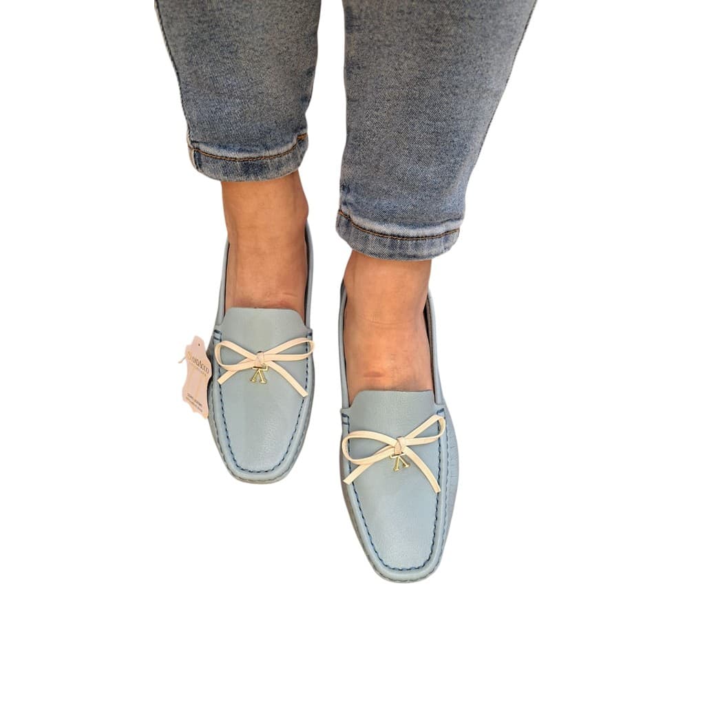 Mocassim Andacco Azul Bebê em Couro