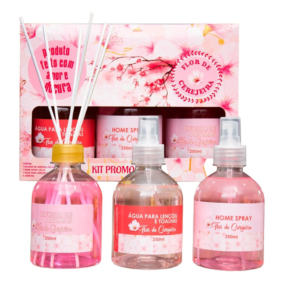 Kit Trio Aromatizador de Ambientes com Difusor Aromático, Home Spray, Cheirinho de Casa e Água de Lençóis