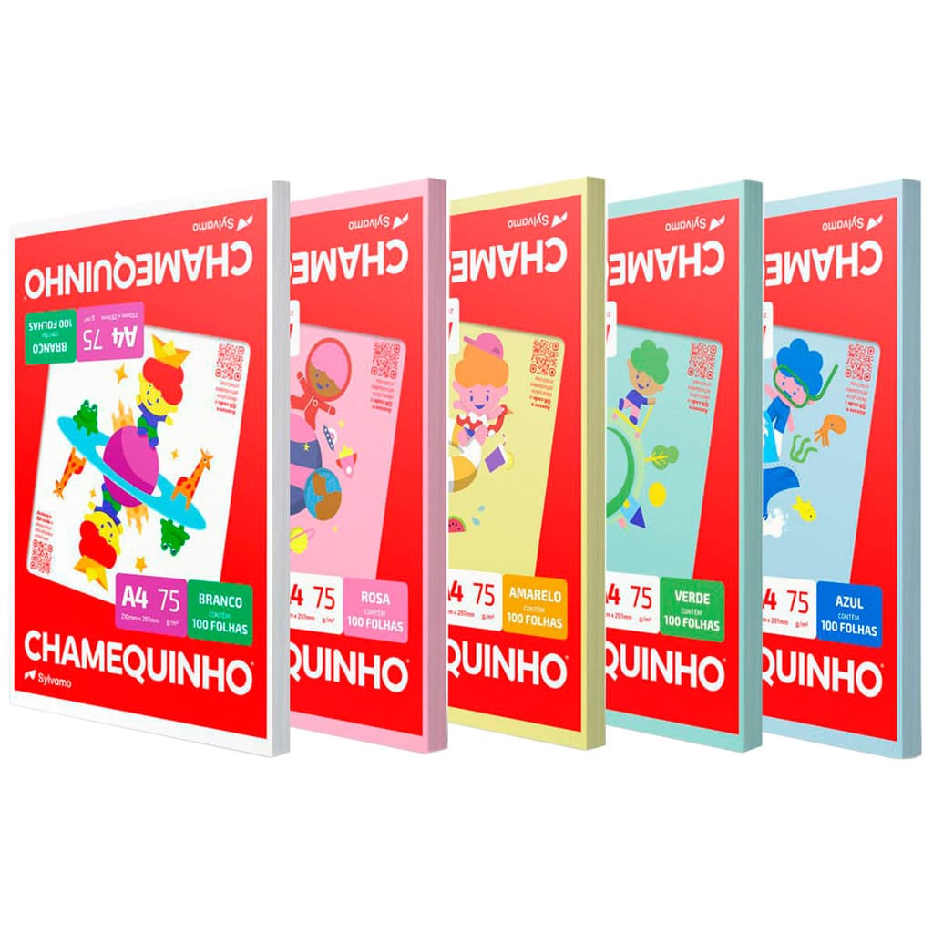 Kit Papel Sulfite A4 5 cores 500 folhas Chamequinho