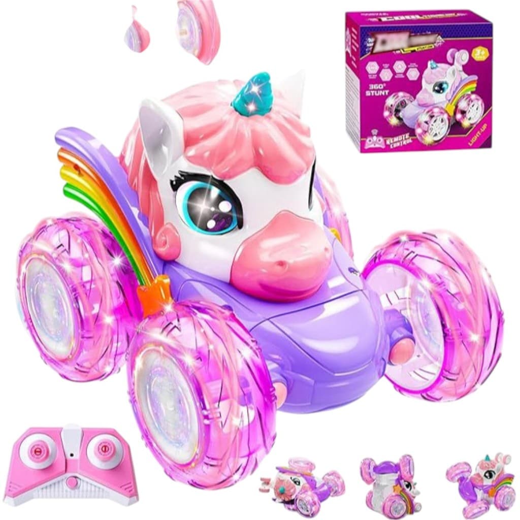 Carro Unicórnio USB Acrobático Brinquedo Com Som e Luz Gira 360º