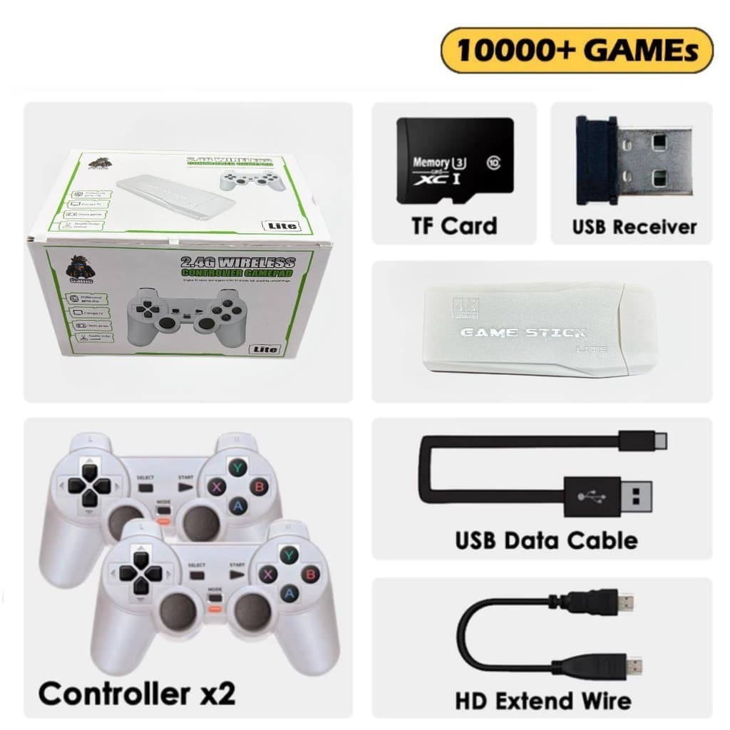 Videogame Stick 10mil 2 Controles Sem Fio Console Portatil Jogos Retro Antigo /A cor será enviada aleatoriamente Marisa