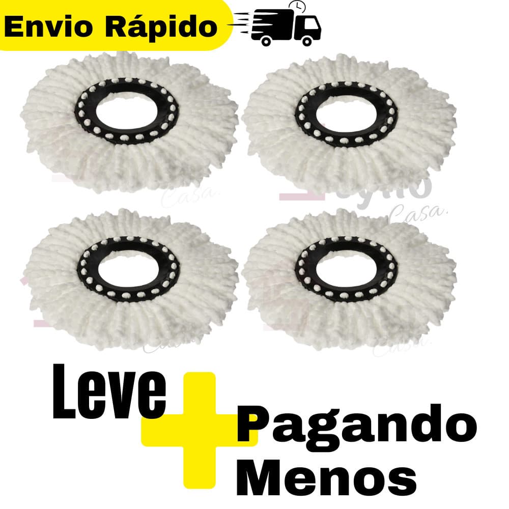 Kit 4 Refil Mop Giratório com Balde 360 Esfregão Universal 16 Cm Original