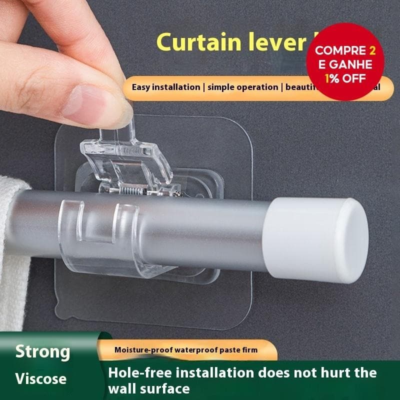 4pç Suporte P/ Haste De Cortina Ajustável Autoadesivo Rack Suspensão Com Clipe Fixo Montado Parede Cortina Sem Furadeira