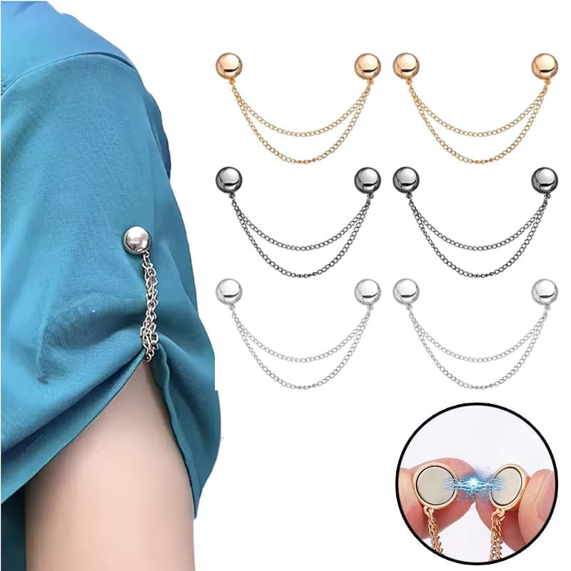 6 Peças-Clipes De Botão Magnético Da Moda Feminina – Design De Corrente Ajustável , Para Camisas/Mangas/Saias/Calças Aju